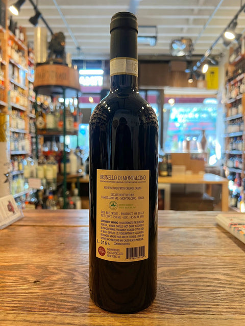 Camigliano Brunello di Montalcino 2019 750mL dark glass wine bottle with a yellow label and black top