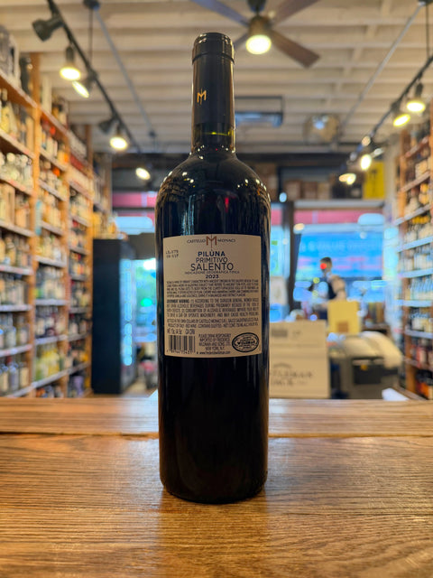 Castello Monaci Piluna Primitivo Salento bottle, back label