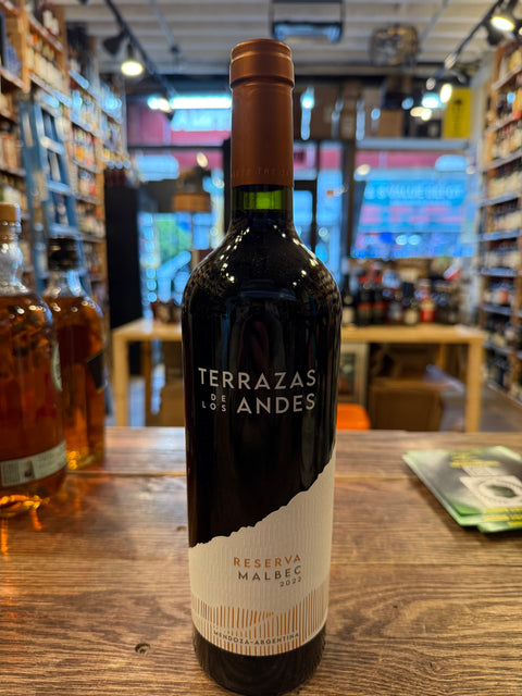 Terrazas De Los Andes Malbec 750mL Tall dark bottle with foil on top.