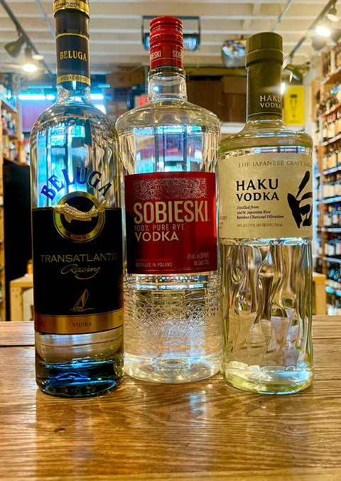 Vodka collection three bottles of vodka Haku, Sobieski, Beluga