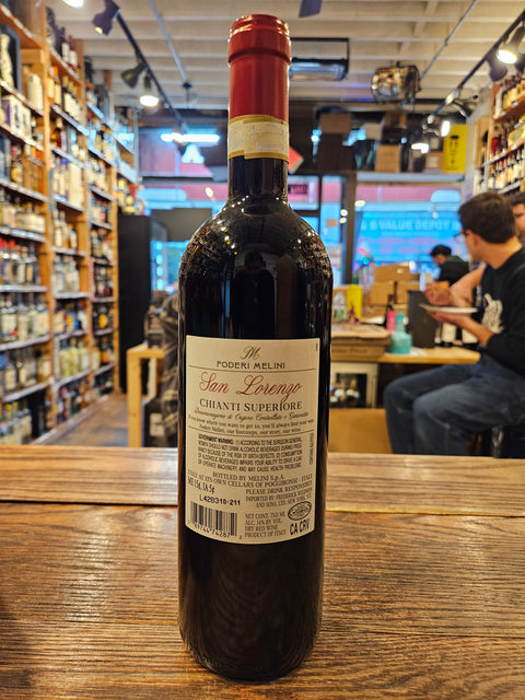 San Lorenzo Chianti Superiore 2023 750mL a dark glass wine bottle with a white label and red top