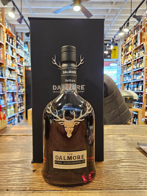 Dalmore whisky bottle with packaging in a store setting
