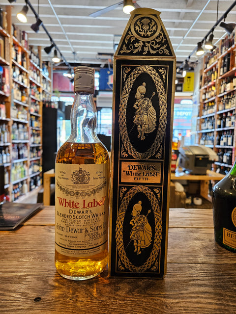 Vintage Dewars 750mL White Label - Gold & Black Gift Box
