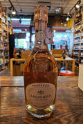 La Gioiosa Prosecco Rose Millesimato DOC 750mL rounded clean glass bottle with a pink label and top