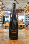 Man O' War Dreadnought Syrah 750mL dark glass wine bottle with a black label and black top
