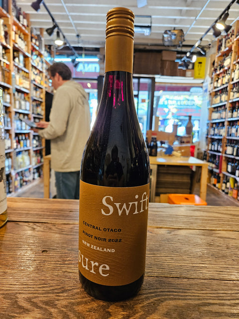 Swiftsure Pinot Noir 750mL dark glass bottle with a brown label and a brown top