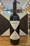 Gaja Ca'Marcanda Magari 750mL a dark glass wine bottle with a black and white label and black top
