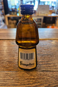Frangelico 50mL a small human shaped brown glass bottle with a beige label and black top