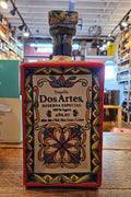 Dos Artes Anejo Reserva Especial Tequila 1L a squared ceramic bottle with a multicolor paint