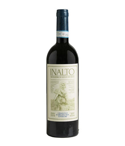Inalto Cerasuolo d’Abruzzo Superiore a tall dark wine bote with a beige label and blue top