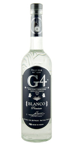 G4 Blanco 750mL tall slender clear glass bottle with a dark blue label and dark blue top