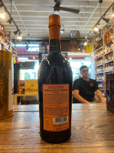 Antica Torino Vermouth fat bottle with orange label