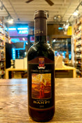 Banfi Brunello di Montalcino 375ml small slender black bottle with high shoulders and image of man holding a flag