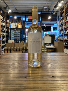 Mont Mes Castelfeder Pinot Grigio 750mL a tall clear glass wine bottle with a white label and golden top