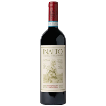 Inalto Montepulciano d'Abruzzo a dark wine bottle with a beige label and red top
