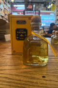 Patron Anejo 375mL clear bottle with cork top.