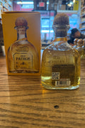 Patron Anejo 375mL clear bottle with cork top.