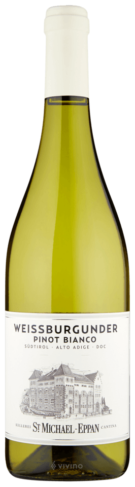 St. Michael-Eppan Weissburgunder Pinot Bianco 750mL a green colored clear glass bottle with a white label and white top