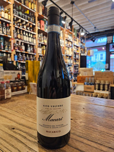 Aglianico Del Vulture Macari 750mL dark wine bottle with a white label and black top