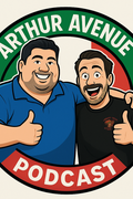 Logo for Arthur Avenue Podcast featuring two cartoon characters giving thumbs up.