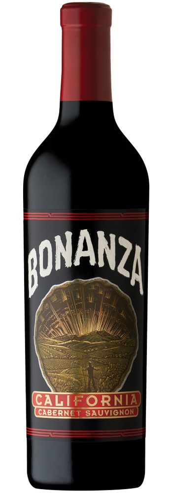 Bonanza Cabernet Sauvignon 750mL a dark wine bottle with white lettering and a red top