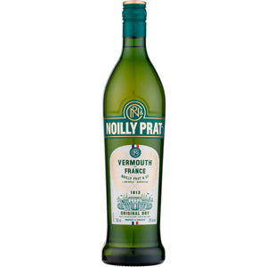 Noilly Prat Vermouth De France Original Dry 1L a tall elegantly shaped green glass bottle with a white and green label and green gold top