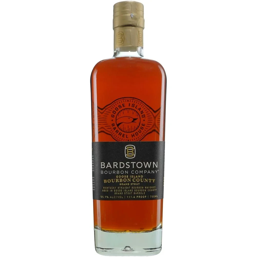 Bardstown Bourbon Collaborative Series Goose Island Barrel House 750mL squared bottle with a gold top and black label 