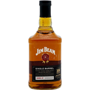 Jim Beam Single Barrel 108proof 750mL squared clear glass bottle with a black label and white lettering and black top