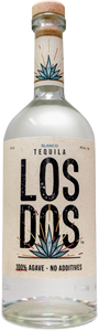 Los Dos Blanco Tequila 750mL clear glass bottle with a white label and wooden top