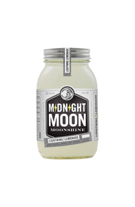 Midnight Moon Lightning Lemonade 750mL a clear glass mason jar with a white label and silver top