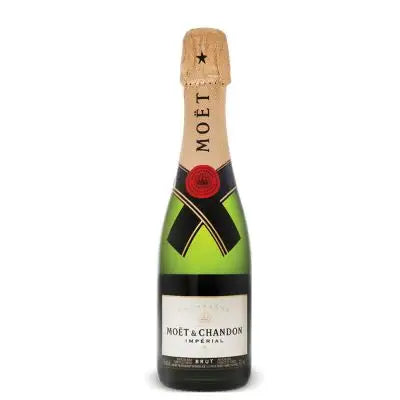 Moët & Chandon Impérial Brut Champagne 375ml Half-bottle a small clear glass green bottle with a white label and a golden top