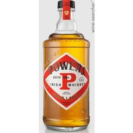 Powers Irish Whiskey Gold Label 50mL a small glass bottle with a red and white label and black top