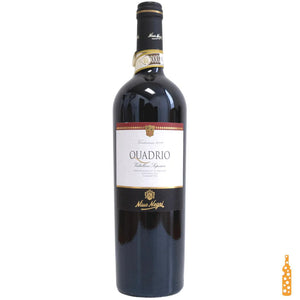 Nino Negri Quadrio 750mL a tall dark glass wine bottle with a white label and black top
