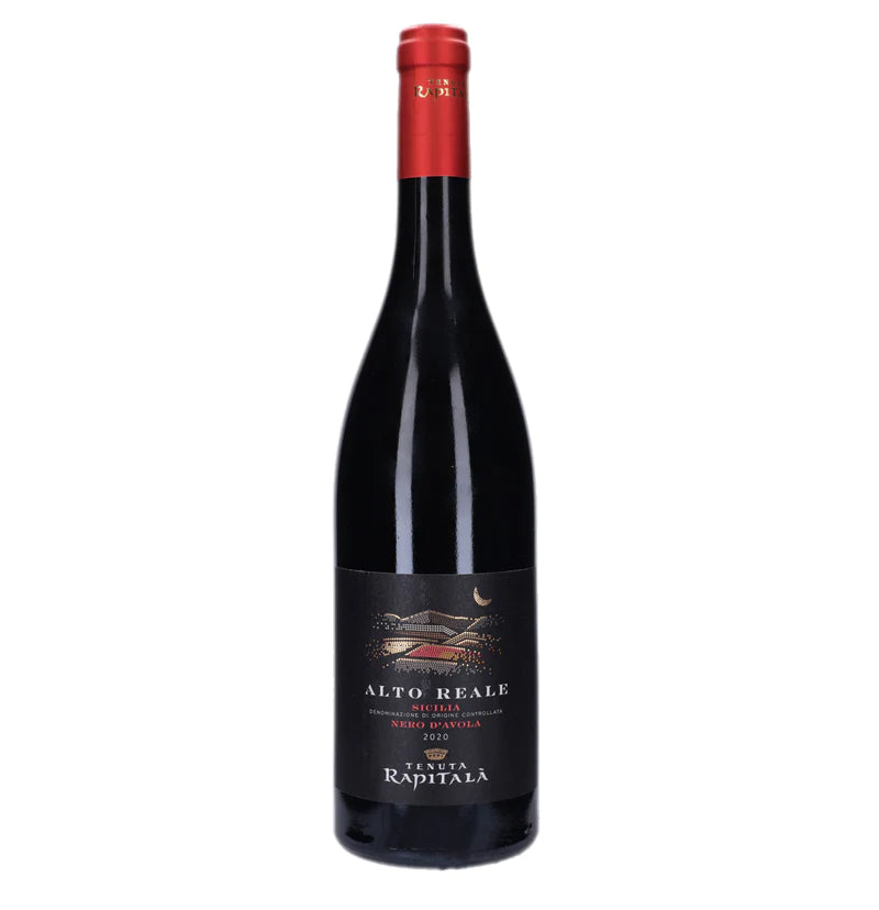 Alto Reale Nero d'Avola 750mL tall dark bottle with red top