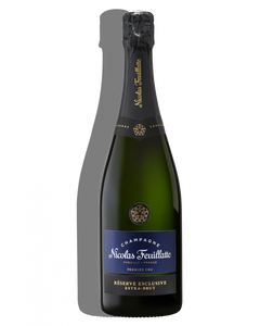 Nicolas Feuillante 750ml a dark green glass champagne bottle with a blue label and a black top