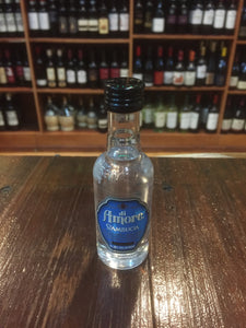 Di Amore Sambuca 50mL small clear bottle with a blue label and black top