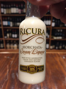 Ricura Horchata Cream Liquer 50mL a small plastic clear bottle with brown and black lettering