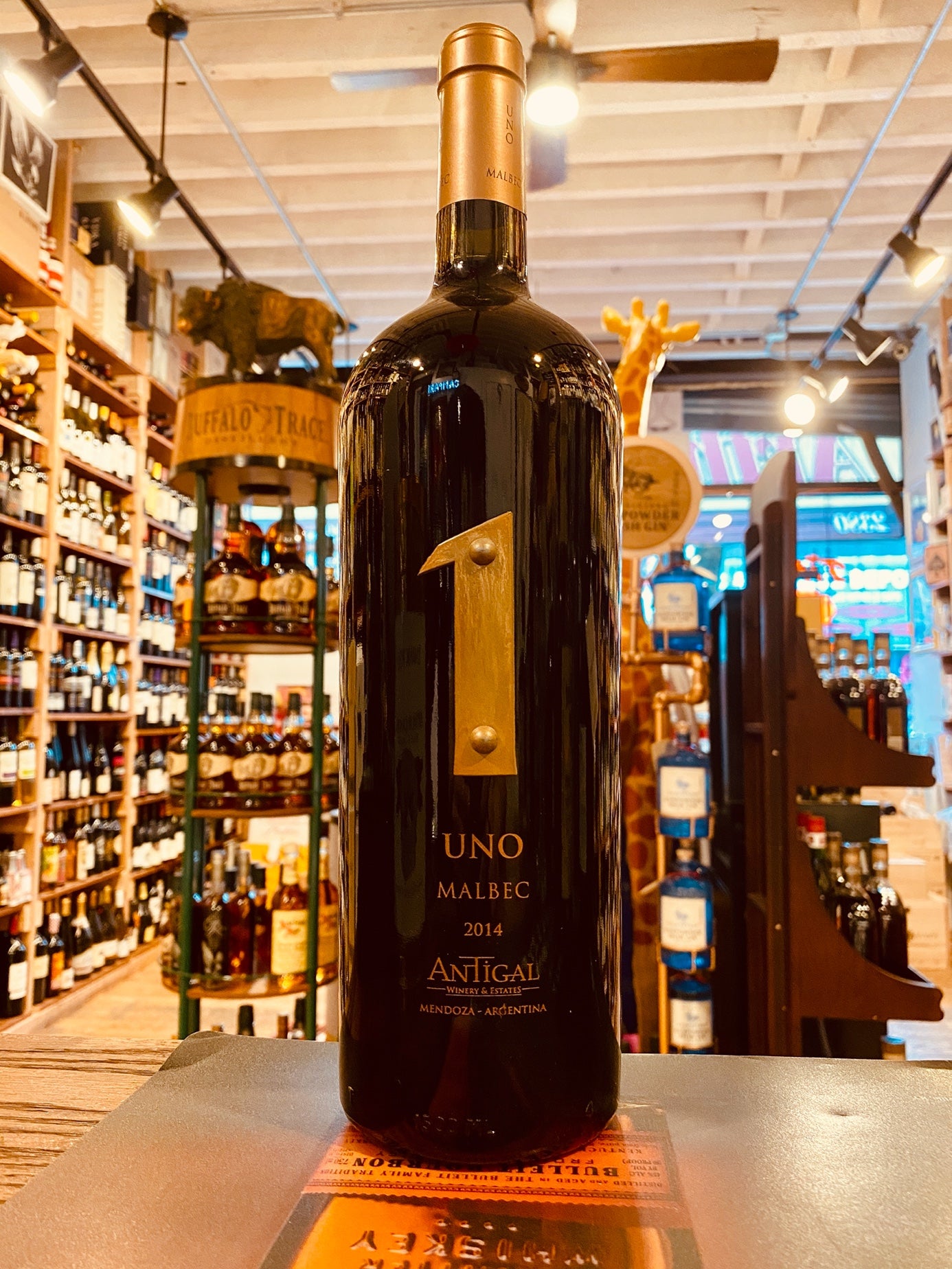 Antigal Malbec Uno 1.5L large dark bottle with a gold top
