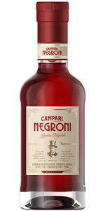 Campari Negroni 375mL clear small stubby bottle with a redish liquid and a white label and red top