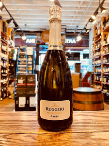 Ruggeri Prosecco Argeo 750ml a dark glass champagne bottle with a silver label and silver top