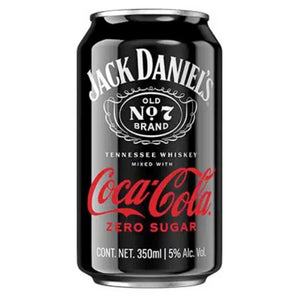 Jack Daniel's Coca Cola Zero 355mL a black soda type can with white and red lettering