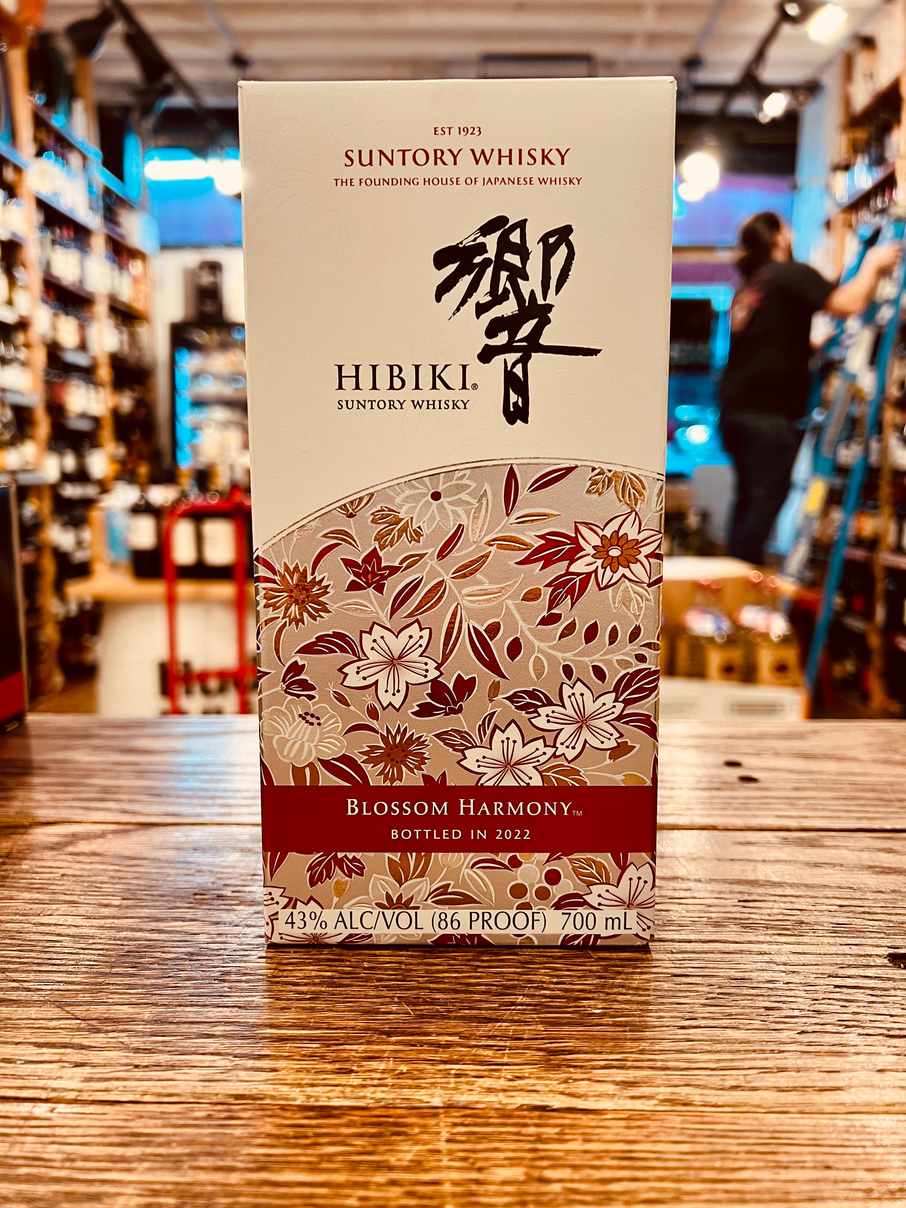 Hibiki Whiskey Blossom Harmony 750mL a small squared white box with floral imagery 