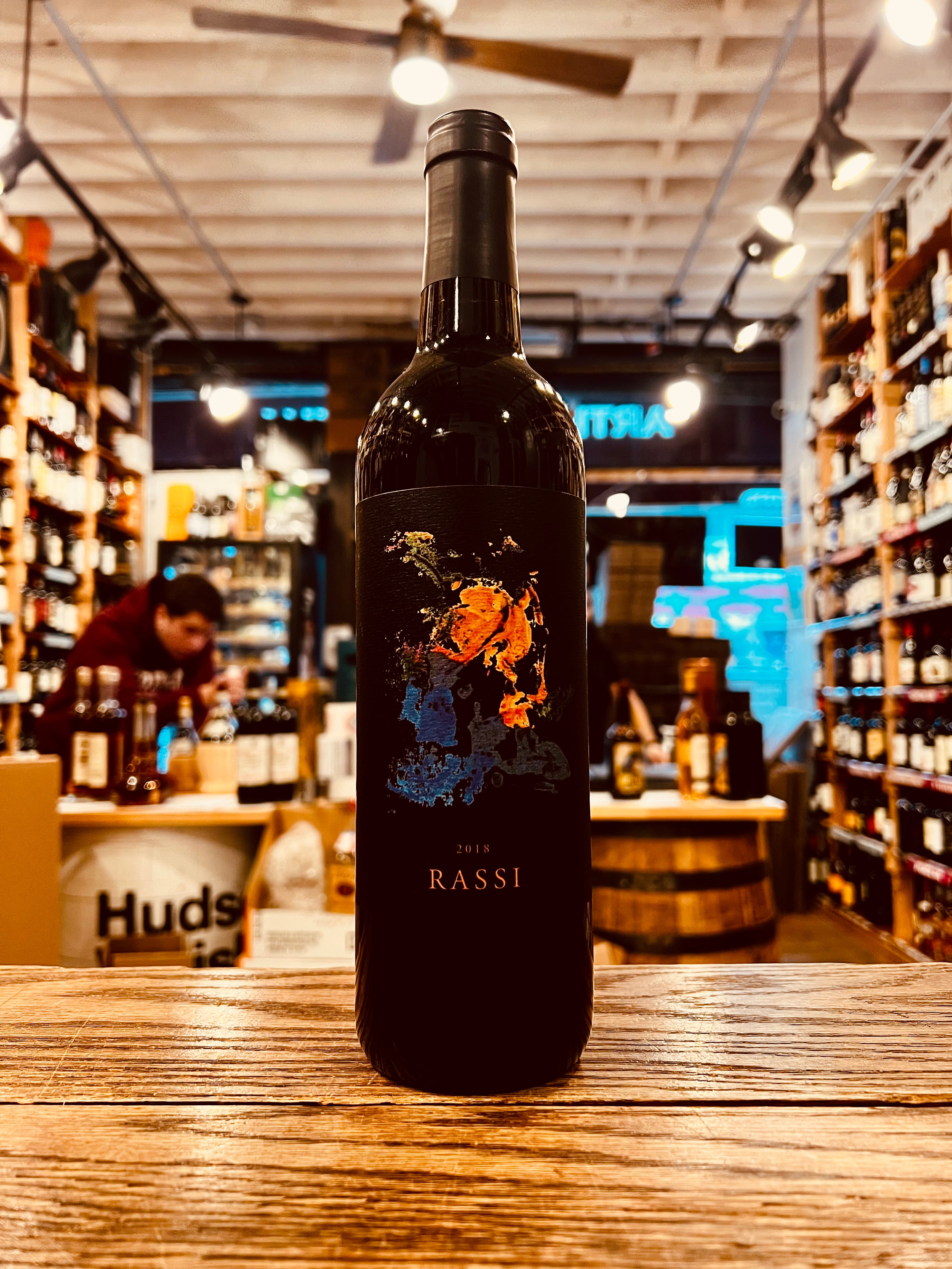 Rassi Cabernet 750mL a tall dark glass wine bottle with a colorful image on a black label and a black top