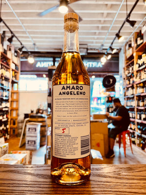 Amaro Angeleno 750mL tall clear back of bottle