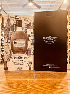 Glenrothes Platinum Single Cask 36Yr 1978 750mL NFT two tall boxes one white with an image of a small round bottle next to a tall black box with white letter