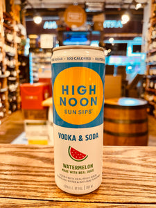 High Noon  Vodka & Soda Watermelon 355mL a slim white and blue can